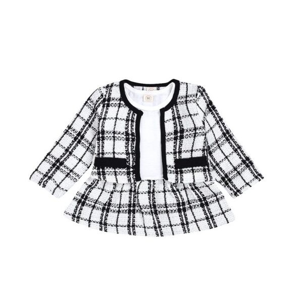 Baby Girls Two-piece Plaid Skirt And Pullover Sweater