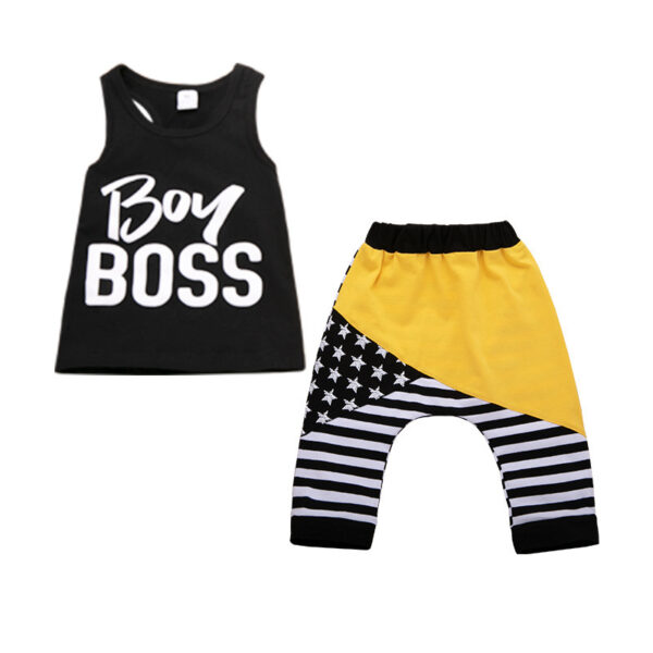 Boy Boss 2-Piece Workout Fit Muscle Shirt And Black Flag Shorts