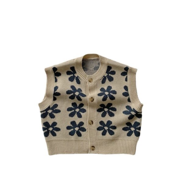 Flower Design Knitted Pullover Sweater Vest